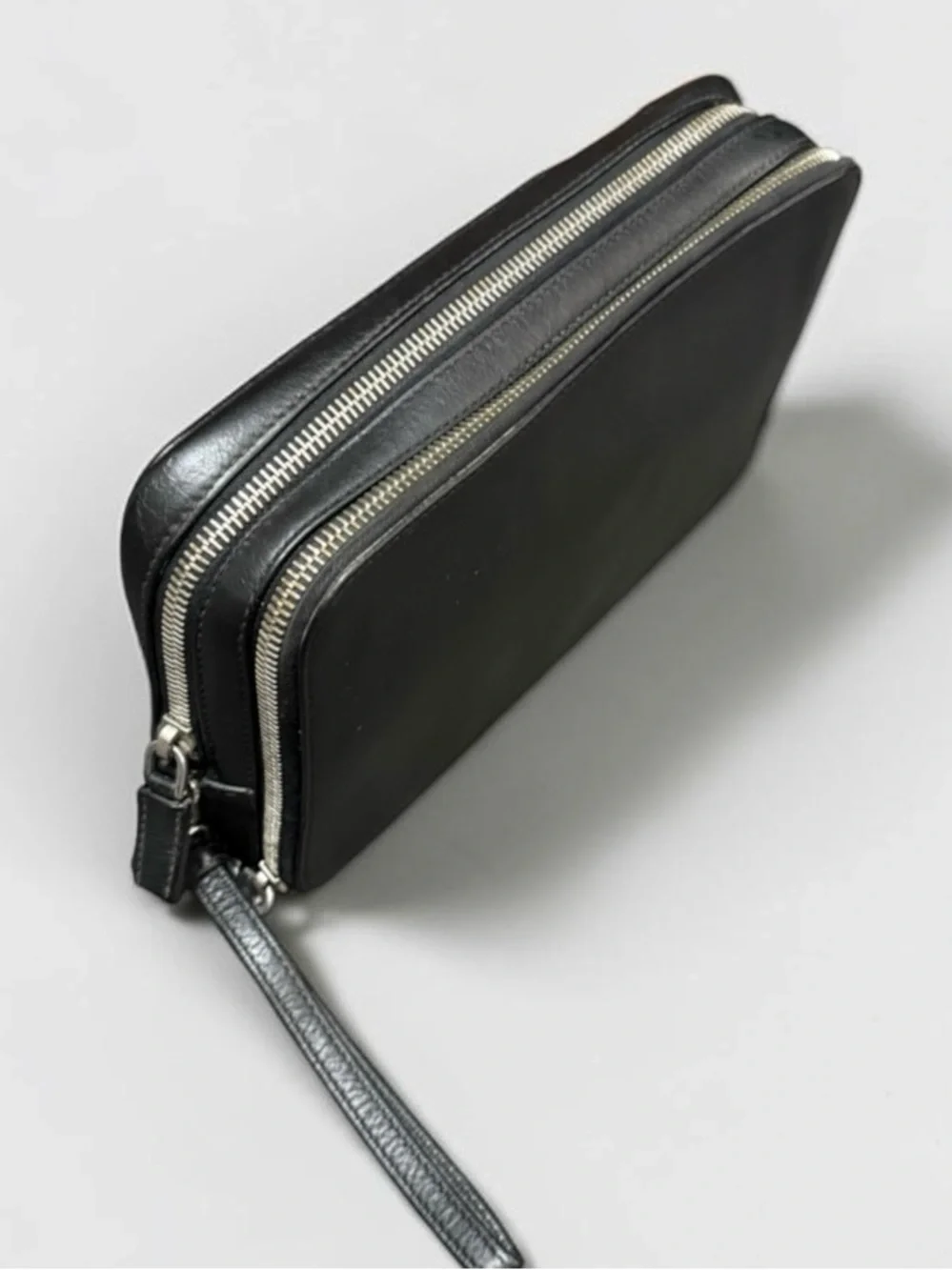 Prada Black Leather Double Zip Clutch Tavel Organizer